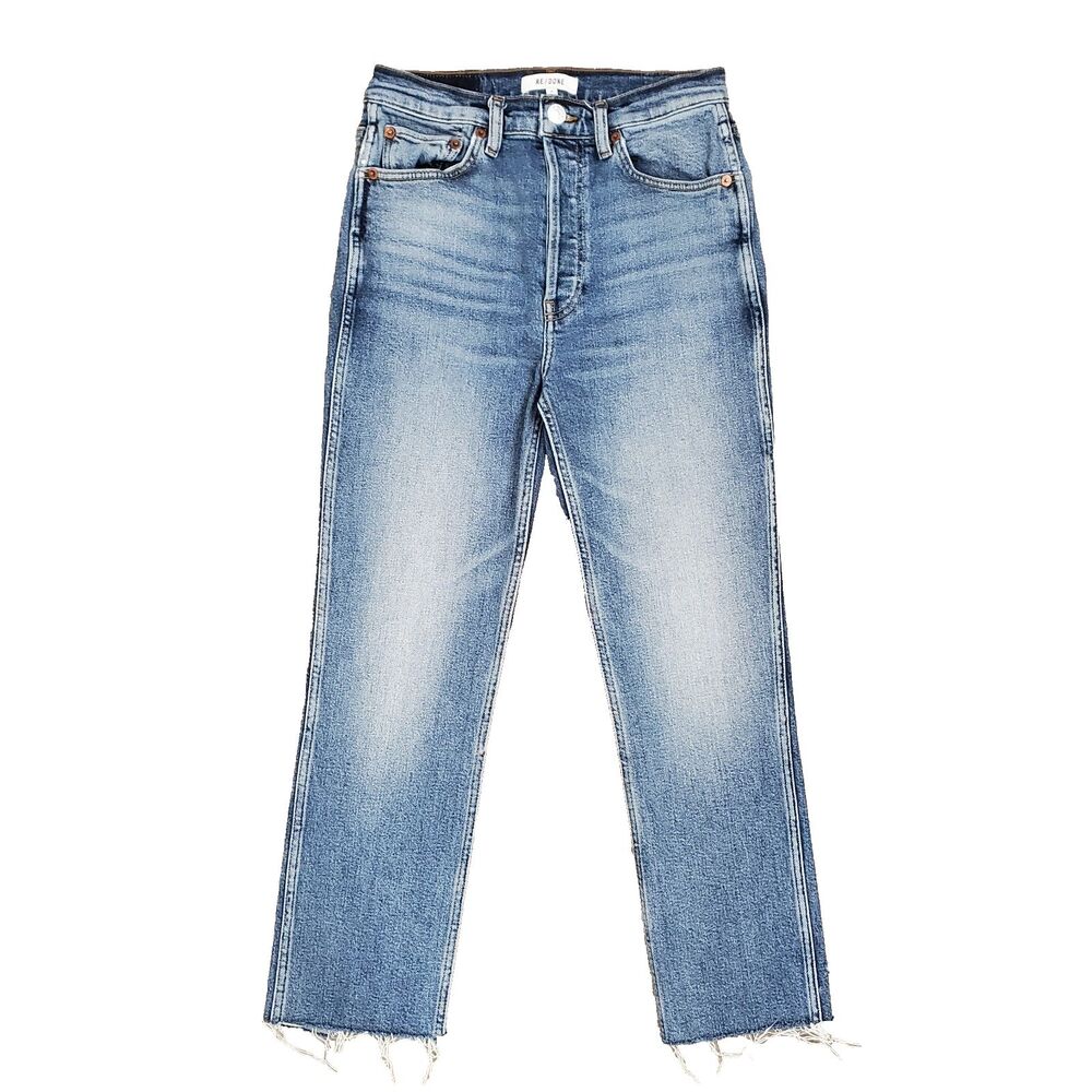Re/Done Faded Light Blue Cropped Straight Ankle Jeans